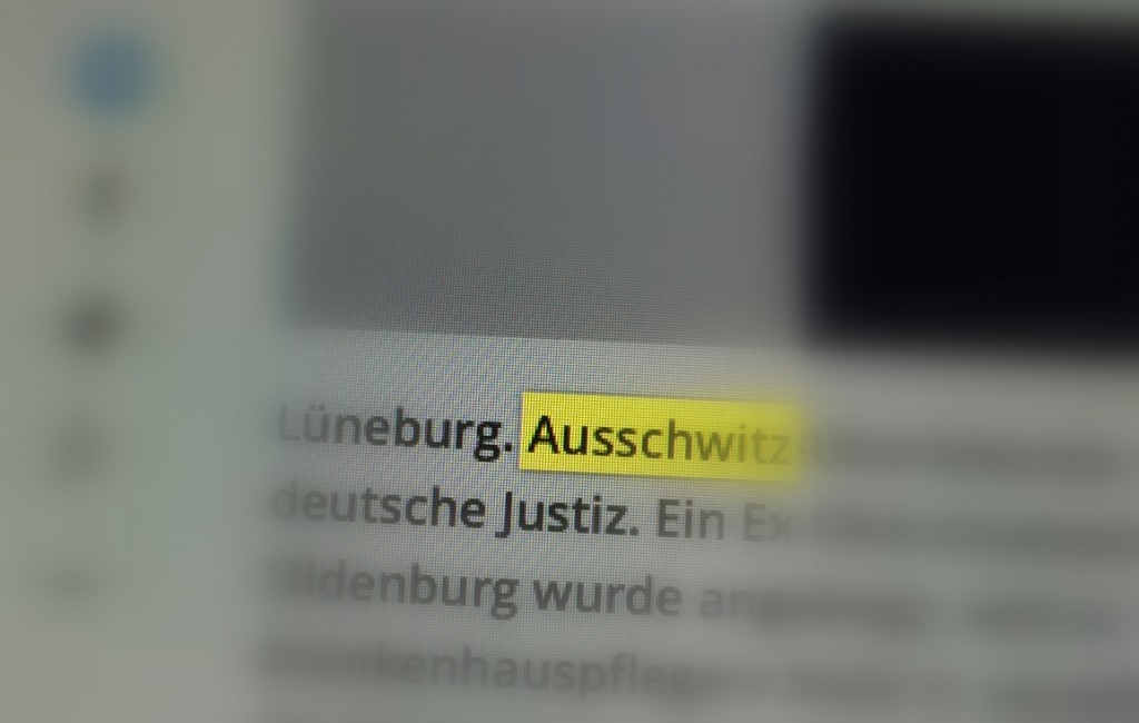 Falsche Schreibweise von Auschwitz in einer deutschen Onlinezeitung, Bildschirmfoto: rotkel. 